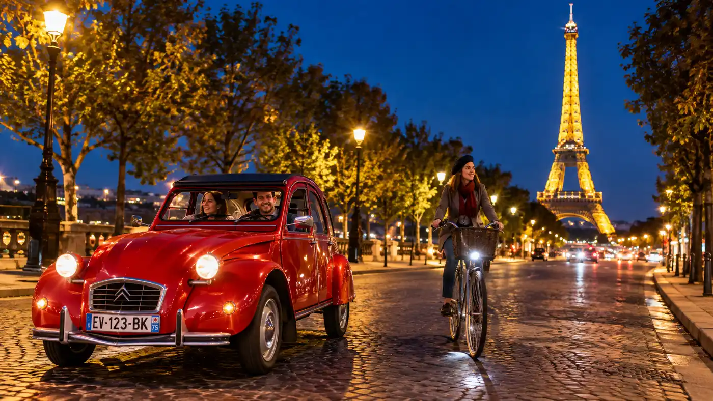 Visites nocturnes uniques à Paris : 2CV, privées et à vélo